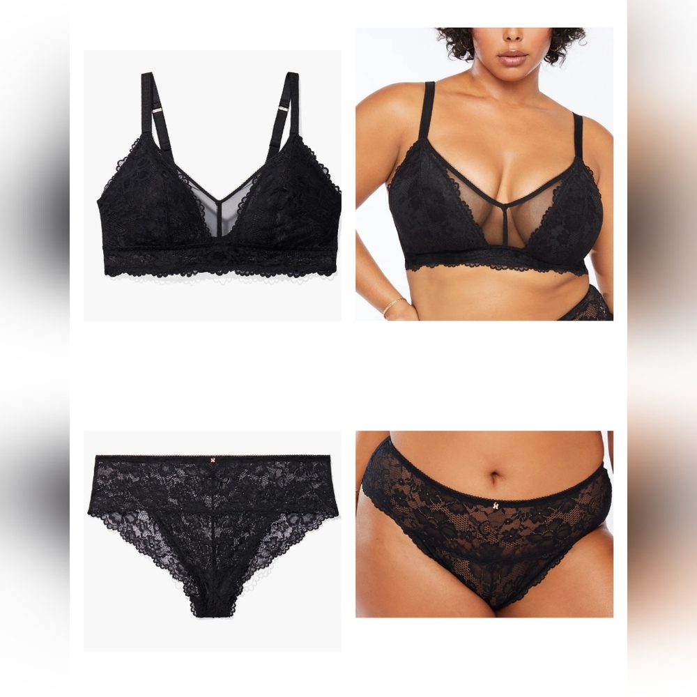 Savage X Fenty Plus Size Black Floral Lace Bralette (3X) + Cheeky Panty (1X) Set